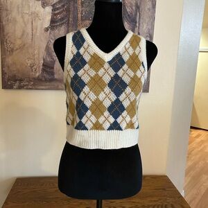 Dickies V-Neck Sweater Argyle Vest Women’s Large Cream